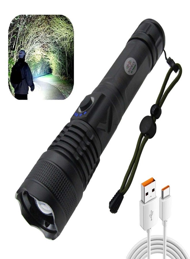 RENMAX High Bright Zoomable Torch Tactical Flashlight | 5-Lighting Modes | Rechargeable | for Emergency, Outdoor, Home, Camping, Hiking| Rainproof Metal Body -1 Pc (18 Cm Black) - Image 1